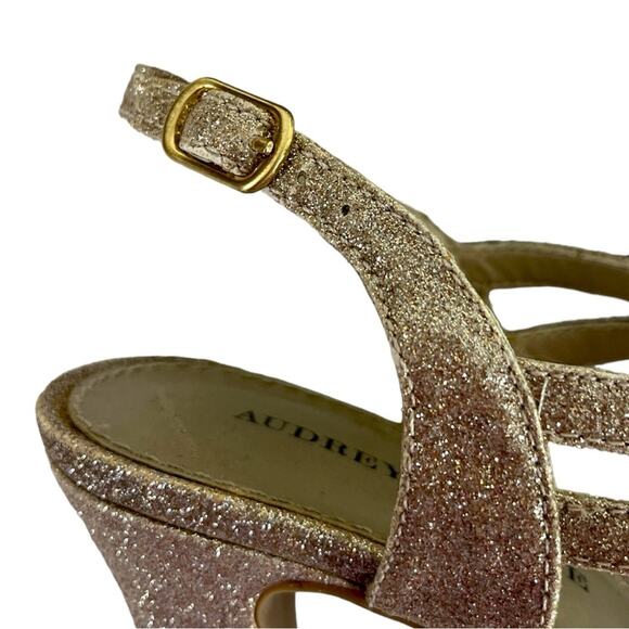 Audrey Brooke Kellie Heels Gold Shimmer Open Toe Slingback Women’s Size 7.5M - Picture 9 of 13